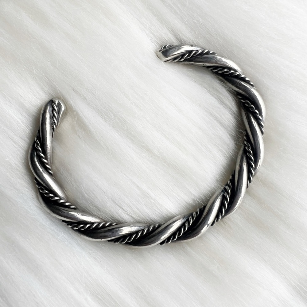 VINTAGE Southwestern Heavy Sterling Silver Twisted Unisex Rope Stacker Cuff 925